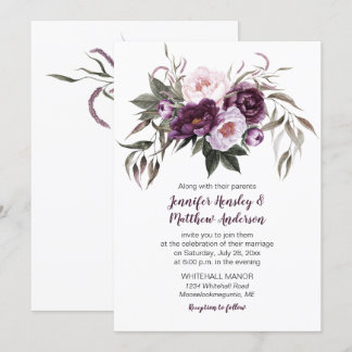 Invitation Aquarelle rose prune violette Mariage floral #3