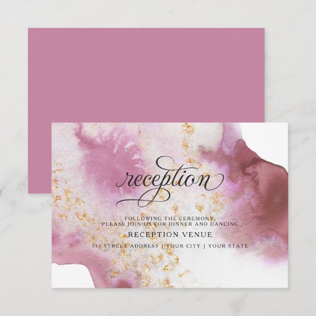 Invitation Aquarelle Rose Quartz Gold Geode BarefootBride™ (Devant / Derrière)