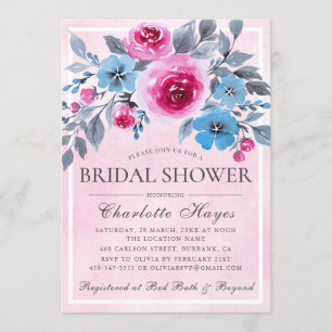 Invitation Aquarelle rose romantique Fête des mariées florale