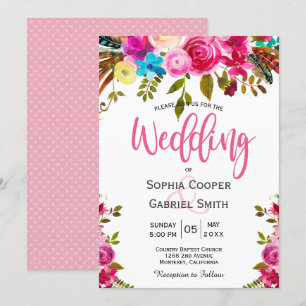 Invitation Aquarelle rose romantique Mariage de typographie f
