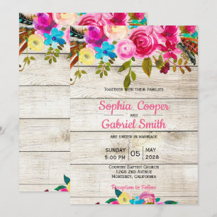 Invitation Aquarelle rose romantique Mariage de typographie f