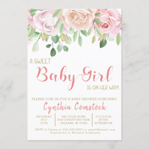 Invitation Aquarelle rose rose florale fille douche