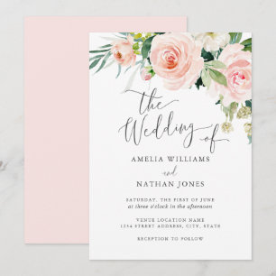 Invitation Aquarelle rose rose moderne Mariage floral