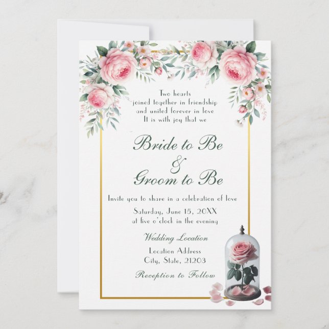 Invitation Aquarelle rose rose pâle (Devant)