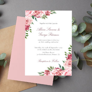 Invitation Aquarelle rose rose pâle élégant mariage