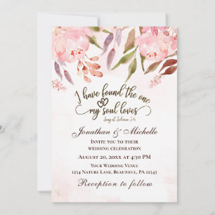 Invitation Aquarelle rose rose pâle Mariage chrétien