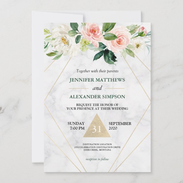 Invitation Aquarelle rose rose pâle Mariage floral Boho (Devant)