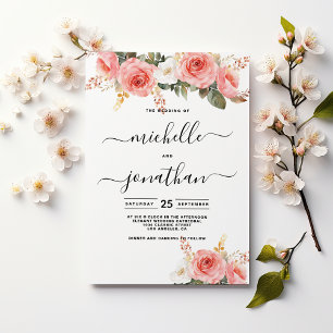 Invitation Aquarelle rose rose pâle menthe mariage