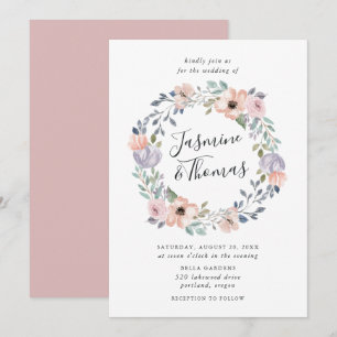 Invitation Aquarelle rose Rose poussiéreuse et couronne flora