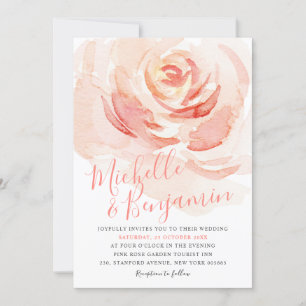 Invitation Aquarelle rose rose rose pâle Mariage