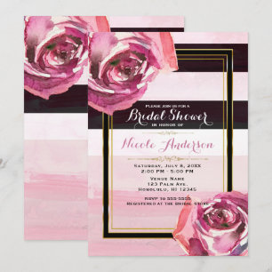 Invitation Aquarelle rose Roses Blancs noirs Moderne