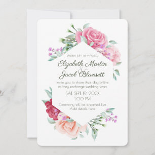 Invitation Aquarelle rose roses et violettes Mariage virtuel