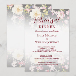 Invitation Aquarelle rose Roses jaunes, noir flou, Mariage