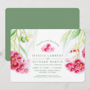 Invitation Aquarelle rose rouge de l'eucalyptus