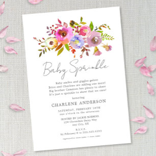 Invitation Aquarelle rose simple Fleur fille saupoudrée