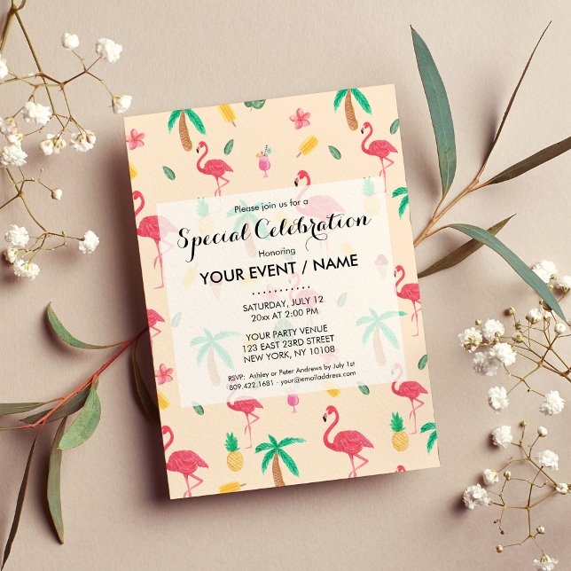Invitation Aquarelle rose tendance tropical flamingo floral (Trendy pink watercolor tropical flamingo floral )