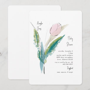 Invitation Aquarelle rose Tulip Baby Girl Douche