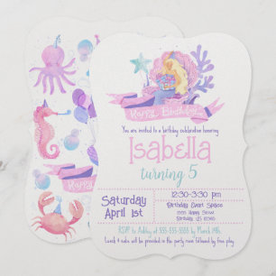 Invitation Aquarelle rose, Turquoise et pourpre