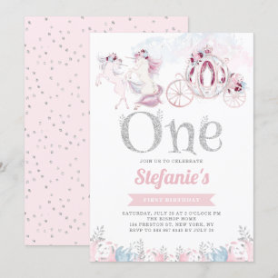 Invitation Aquarelle rose Unicorn Fairytale Premier anniversa