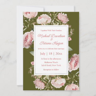 Invitation aquarelle rose vert fleuri mariage