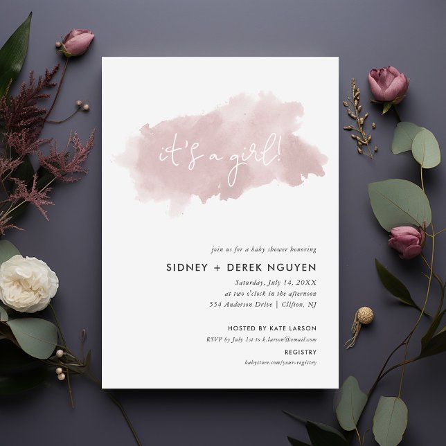 Invitation Aquarelle rose vif C'est un Baby shower féminin (Créateur téléchargé)