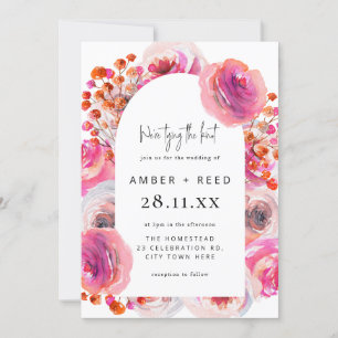 Invitation Aquarelle rose vif Mariage d'arche fleurie