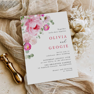 Invitation Aquarelle rose vif Mariage de pivoine florale