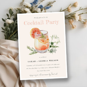 Invitation Aquarelle rose vif orange Cocktail Pool Party