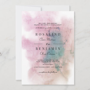 Invitation Aquarelle rose vif vert Mariage Abstrait