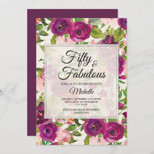 Invitation Aquarelle rose violet 50e anniversaire