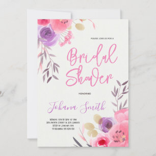 Invitation Aquarelle rose violet Fête des mariées florale
