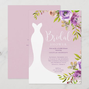 Invitation Aquarelle rose violet Floral Bridal Douche