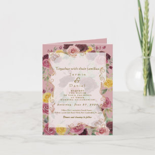 Invitation Aquarelle Roses Jaunes Bourdonné/Pink