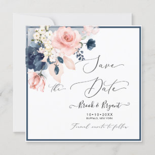 Invitation Aquarelle Roses Pâles Bleu Dusty