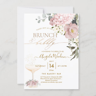 Invitation Aquarelle Roses Poussiéreuses Hydrangea Brunch Bub