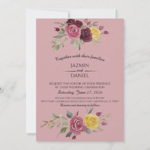 Invitation Aquarelle Roses Roses Pays Bourguignon Rose Clair