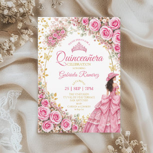 Invitation Aquarelle Roses roses roses brillantes Quinceañera
