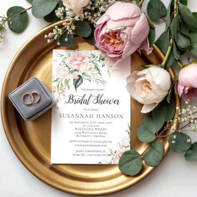 Invitation Aquarelle Roses roses roses Eucalyptus Fête des ma (Créateur téléchargé)
