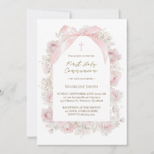 Invitation aquarelle roses roses roses First Communion