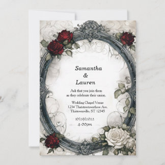 Invitation Aquarelle Roses rouges Mariage de goth encadré