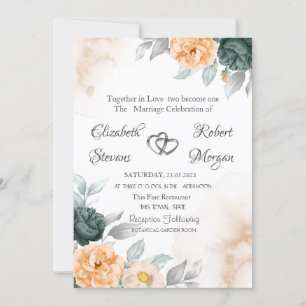 Invitation Aquarelle Roses Vert Orange