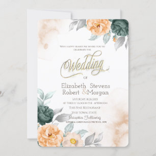 Invitation Aquarelle Roses verts