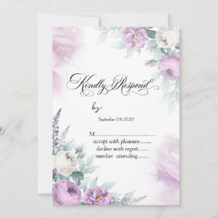 Invitation Aquarelle Roses Violettes Points à pois RSVP