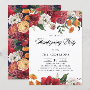 Invitation Aquarelle Rouge Amaryllis Floral Thanksgiving Part