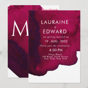 Invitation Aquarelle rouge bordeaux foncé vin d'encre rouge a