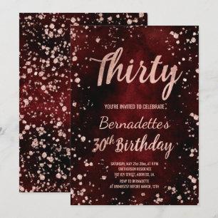 Invitation Aquarelle rouge de confetti d'or Rose 30e annivers