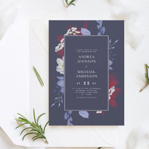 Invitation Aquarelle rouge et marine Floral Simple Mariage fo
