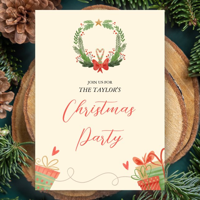 Invitation Aquarelle Rouge et verte Fête de Noël (Créateur téléchargé)