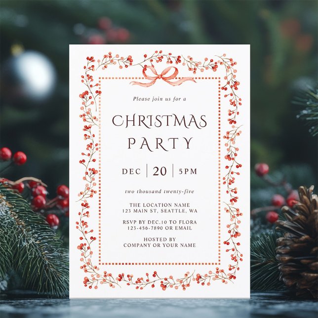 Invitation Aquarelle Rouge Framage d'framboise de Noël (Créateur téléchargé)