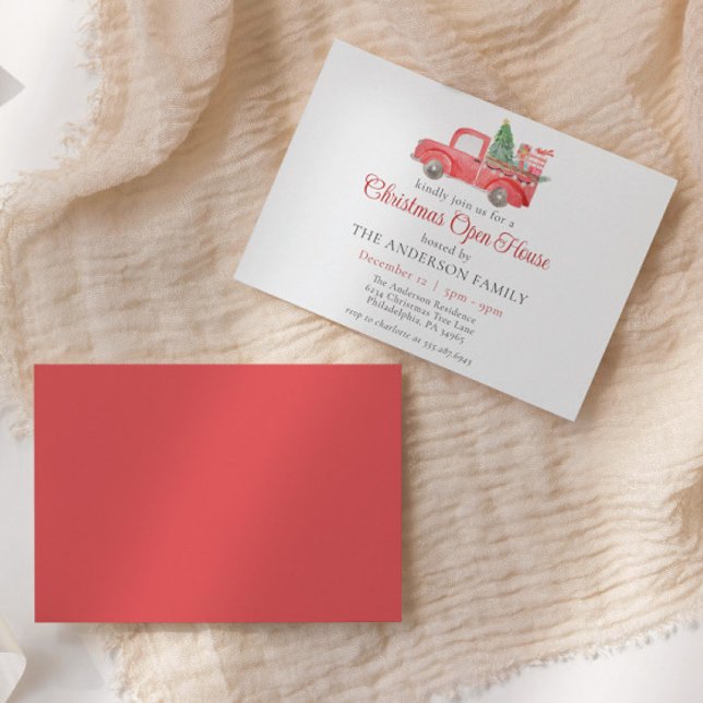 Invitation Aquarelle rouge Noël Truck Holiday Open House (Créateur téléchargé)